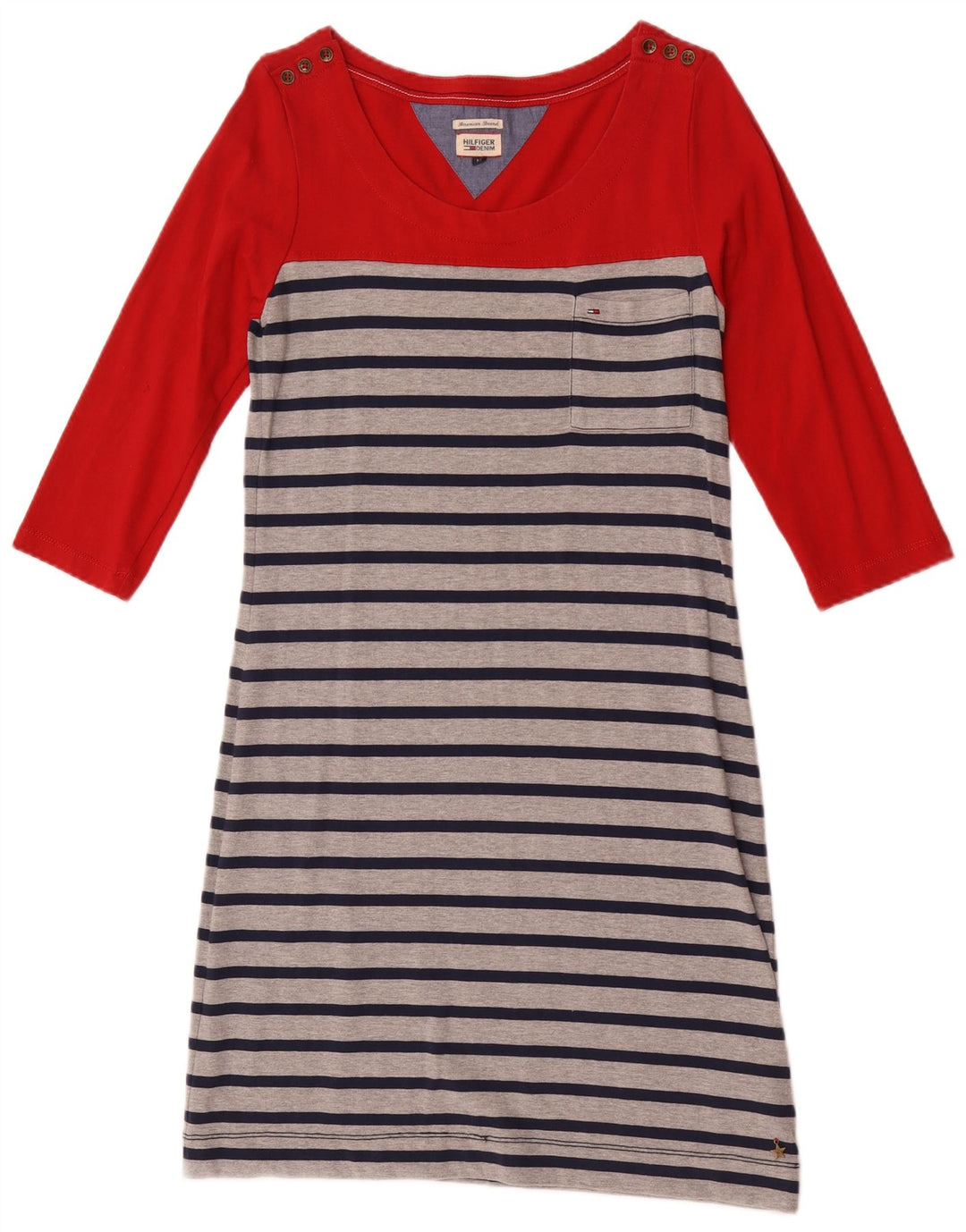 Tommy Hilfiger Womens 3/4 Sleeve Basic Dress UK 12 Medium Red Striped