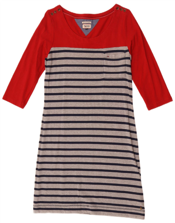 Tommy Hilfiger Womens 3/4 Sleeve Basic Dress UK 12 Medium Red Striped