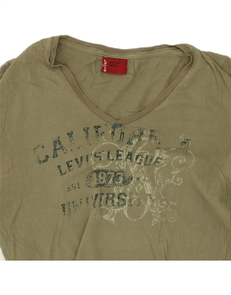 LEVI'S Womens Graphic Top Long Sleeve UK 10 Small Khaki Vintage Levi's and Second-Hand Levi's from Messina Hembry 