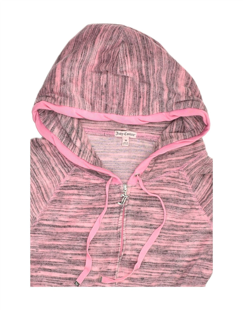 JUICY COUTURE Womens Zip Hoodie Sweater UK 14 Medium Pink Pinstripe Cotton | Vintage Juicy Couture | Thrift | Second-Hand Juicy Couture | Used Clothing | Messina Hembry 