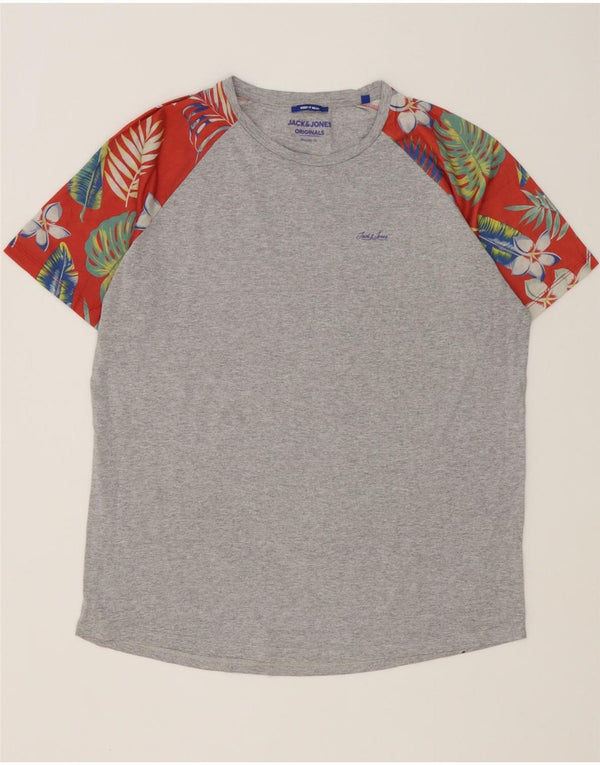Jack & Jones Mens Regular Fit T-Shirt Top XL Grey Floral Cotton