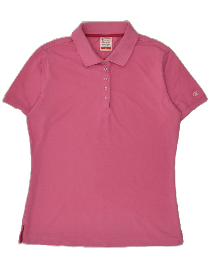 CHAMPION Womens Heritage Fit Polo Shirt UK 18 XL Pink | Vintage Champion | Thrift | Second-Hand Champion | Used Clothing | Messina Hembry 