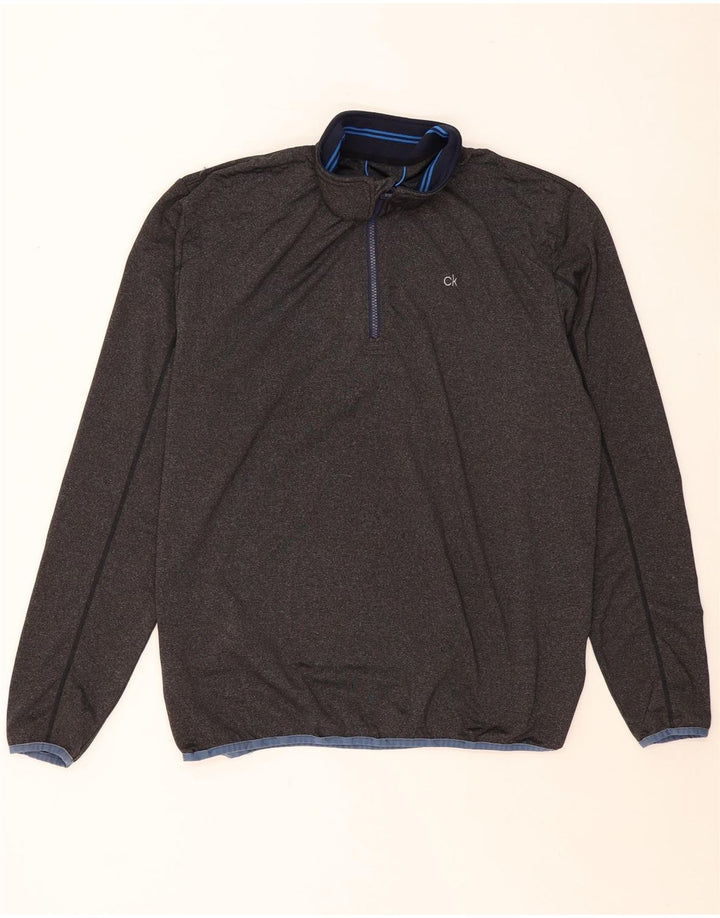 CALVIN KLEIN Mens Zip Neck Pullover Tracksuit Top XL Grey Polyester