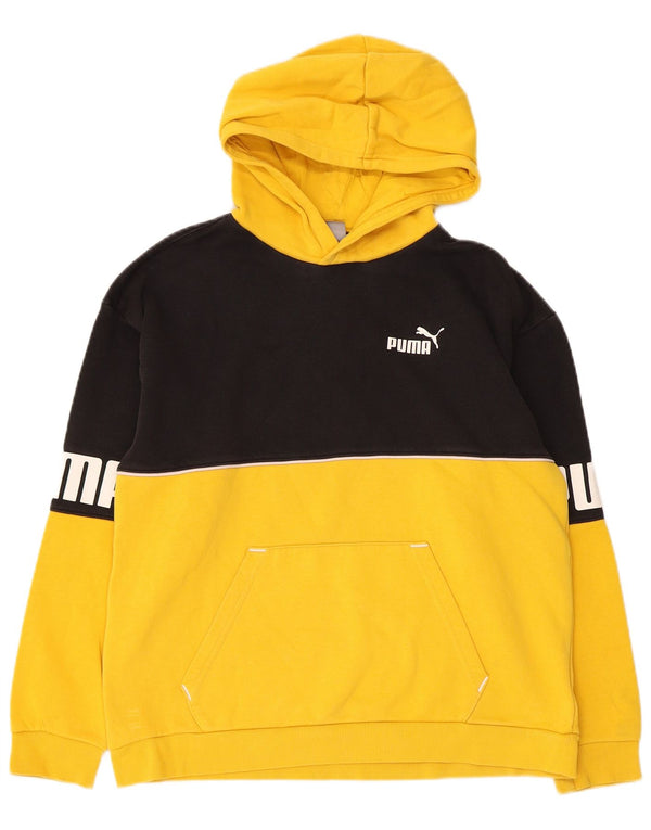 Puma Boys Graphic Hoodie Jumper 13-14 Years Yellow Colourblock Cotton