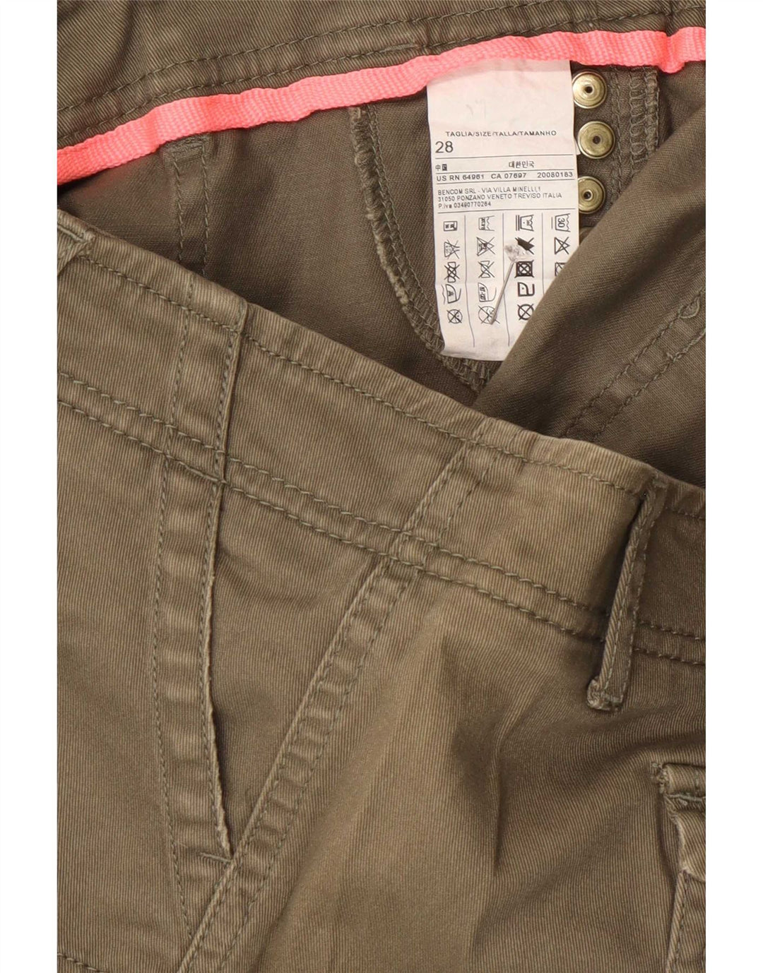 Benetton Womens Denim Hot Pants W28 Medium Khaki Cotton