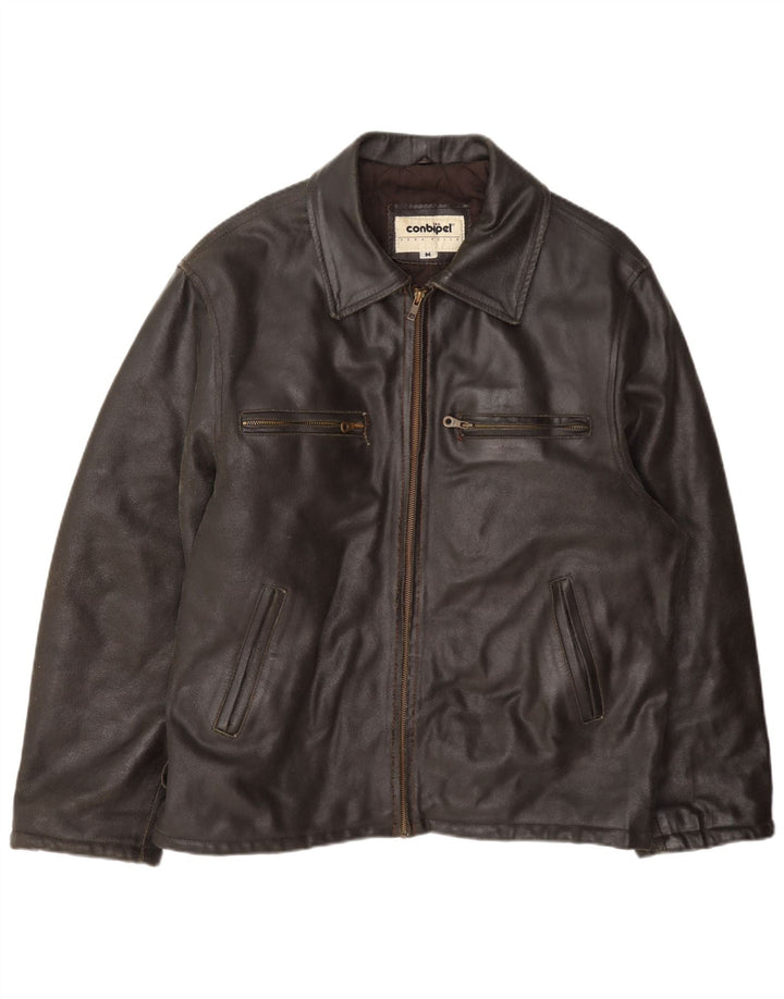 Conbipel Mens Leather Jacket UK 38 Medium Brown