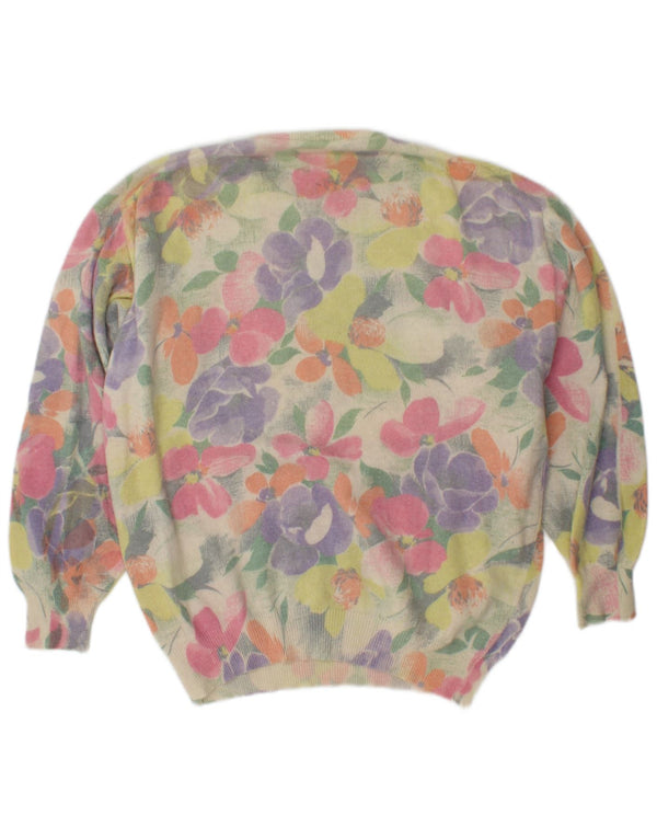 VINTAGE Womens Crew Neck Jumper Sweater UK 16 Large Multicoloured Floral