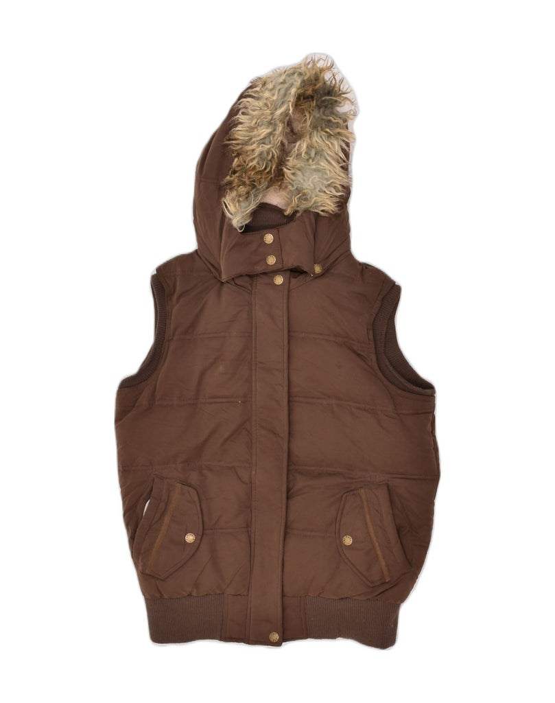 FAT FACE Womens Hooded Padded Gilet UK 10 Small  Brown Polyester | Vintage Fat Face | Thrift | Second-Hand Fat Face | Used Clothing | Messina Hembry 