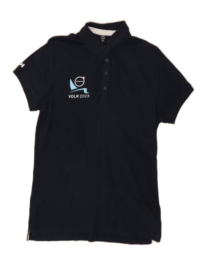 HELLY HANSEN Womens Graphic Polo Shirt UK 16 Large Navy Blue Cotton Vintage Helly Hansen and Second-Hand Helly Hansen from Messina Hembry 