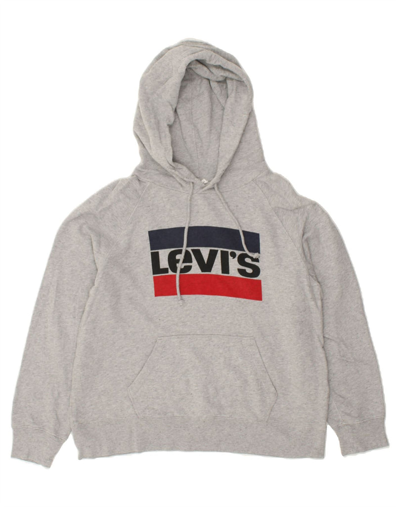 LEVI'S Womens Oversized Graphic Hoodie Jumper UK 14 Medium Grey Cotton | Vintage Levi's | Thrift | Second-Hand Levi's | Used Clothing | Messina Hembry 