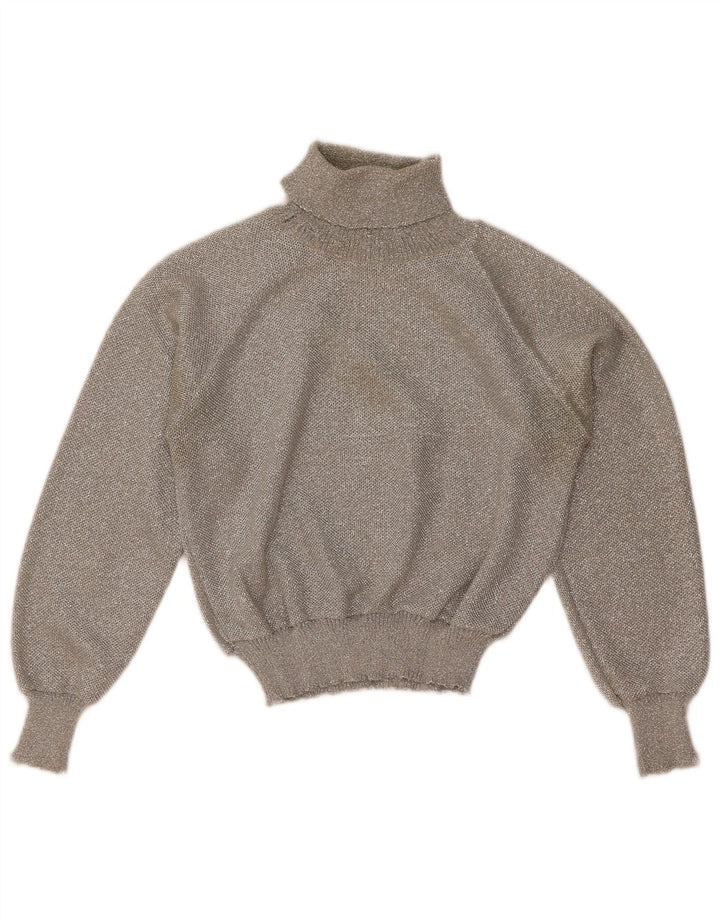 Vintage Womens Crop Roll Neck Jumper Sweater UK 12 Medium Grey