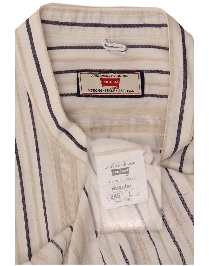 Carrera Mens Regular Fit Shirt Large White Striped Linen