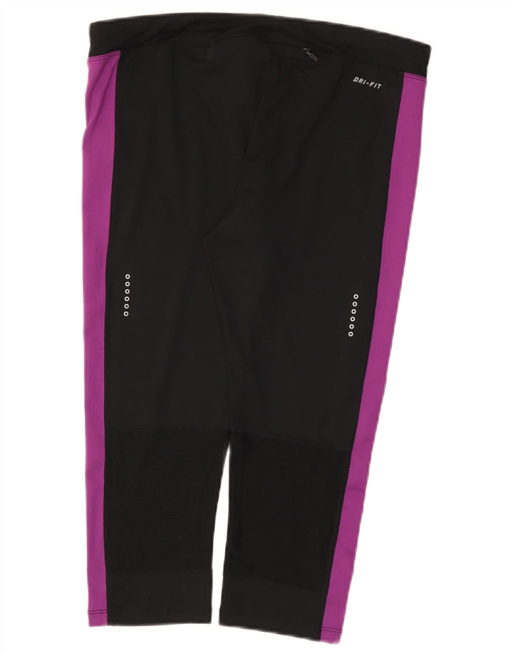 Nike Womens Dri Fit Capri Leggings UK 14 Large  Black Colourblock Polyester