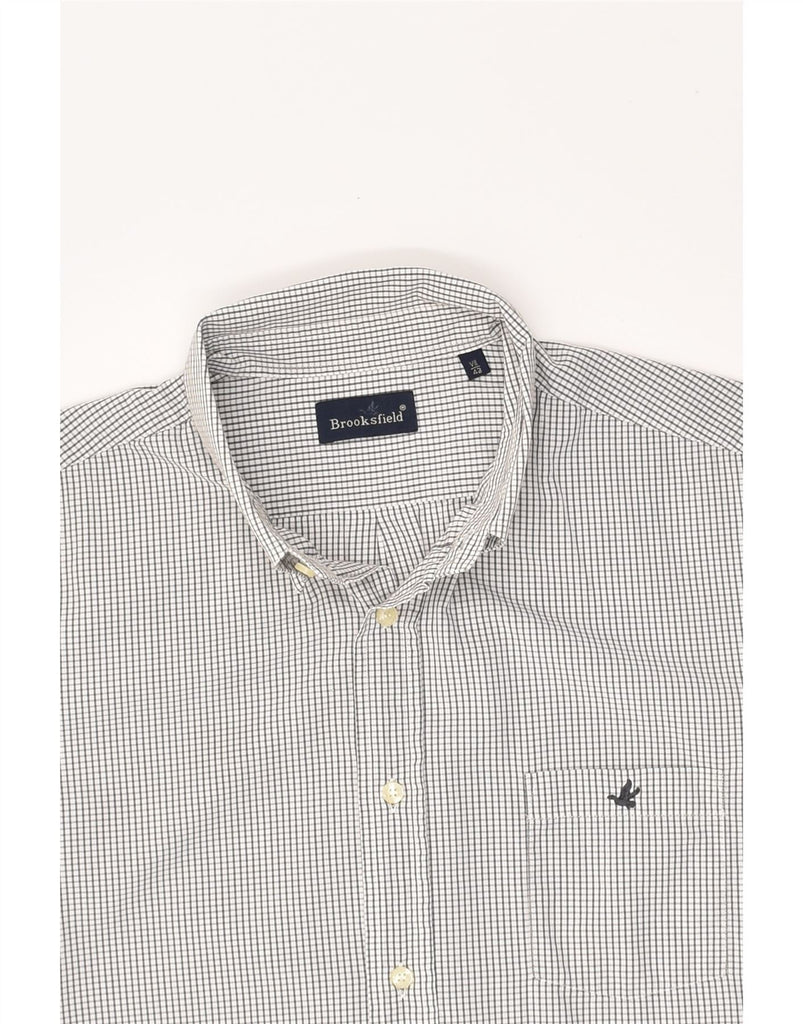 BROOKSFIELD Mens Shirt Size 43 Large Grey Check Cotton | Vintage Brooksfield | Thrift | Second-Hand Brooksfield | Used Clothing | Messina Hembry 