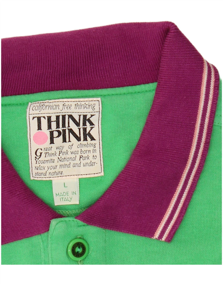 Think Pink Mens Polo Shirt Large Green Colourblock