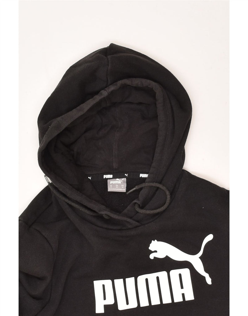 PUMA Womens Graphic Hoodie Jumper UK 14 Medium Black Cotton | Vintage Puma | Thrift | Second-Hand Puma | Used Clothing | Messina Hembry 