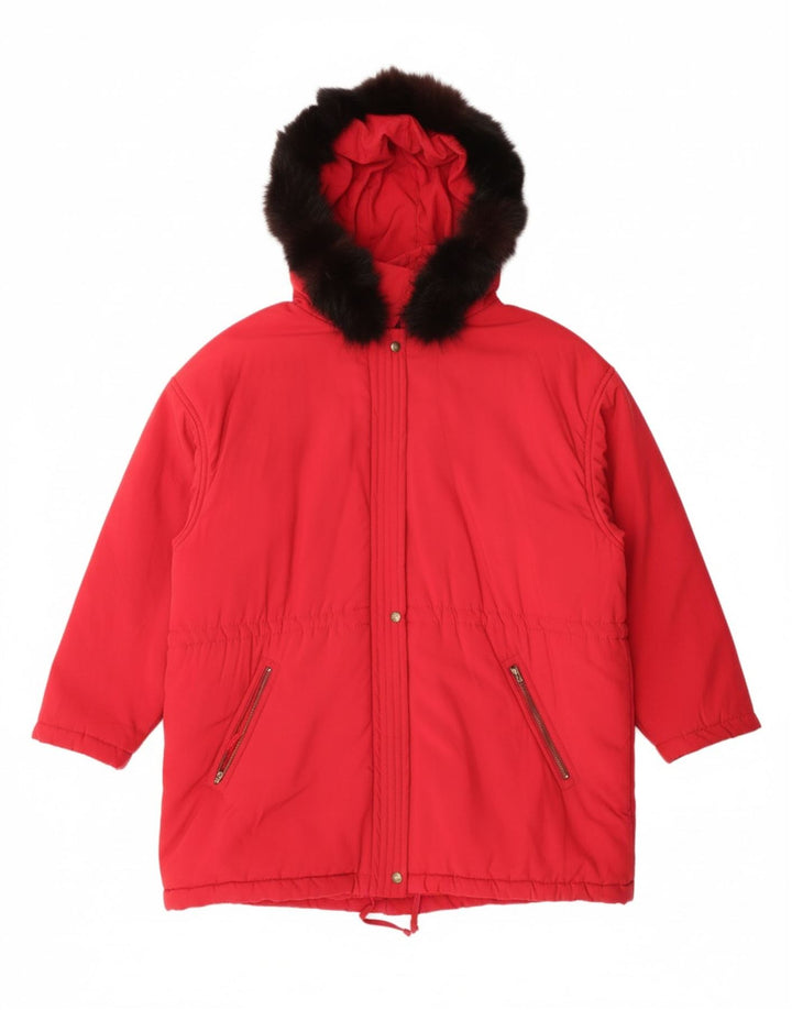VINTAGE Womens Oversized Hooded Padded Coat UK 14 Medium Red Viscose Vintage Vintage and Second-Hand Vintage from Messina Hembry 