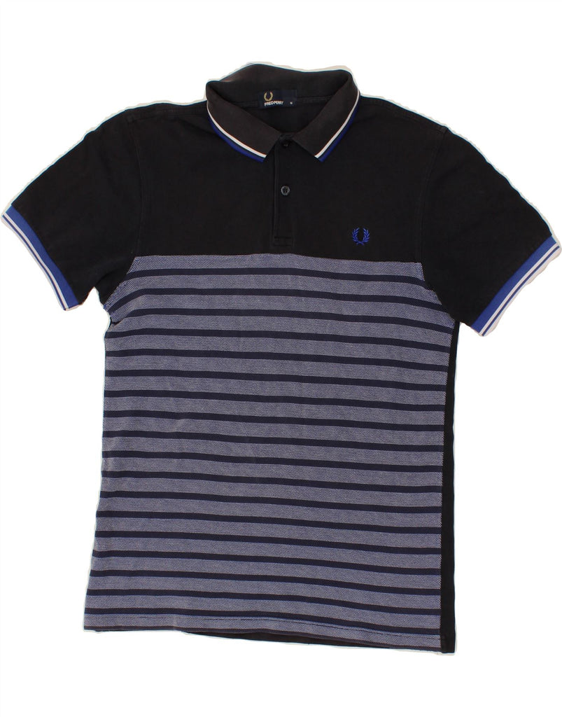 FRED PERRY Mens Polo Shirt Medium Navy Blue Striped Cotton Vintage Fred Perry and Second-Hand Fred Perry from Messina Hembry 