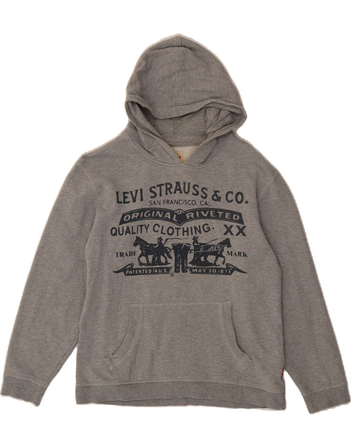 LEVI'S Boys Graphic Hoodie Jumper 15-16 Years Grey Cotton Vintage Levi's and Second-Hand Levi's from Messina Hembry 