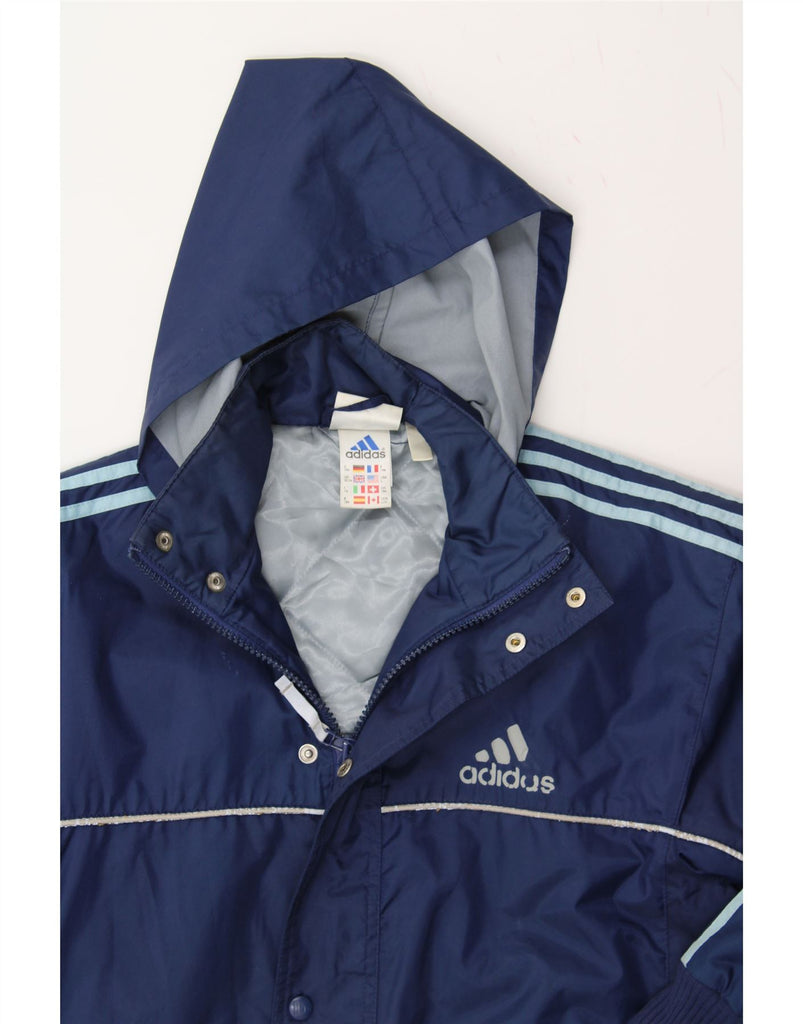 ADIDAS Boys Graphic Hooded Windbreaker Jacket 13-14 Years Navy Blue Vintage Adidas and Second-Hand Adidas from Messina Hembry 