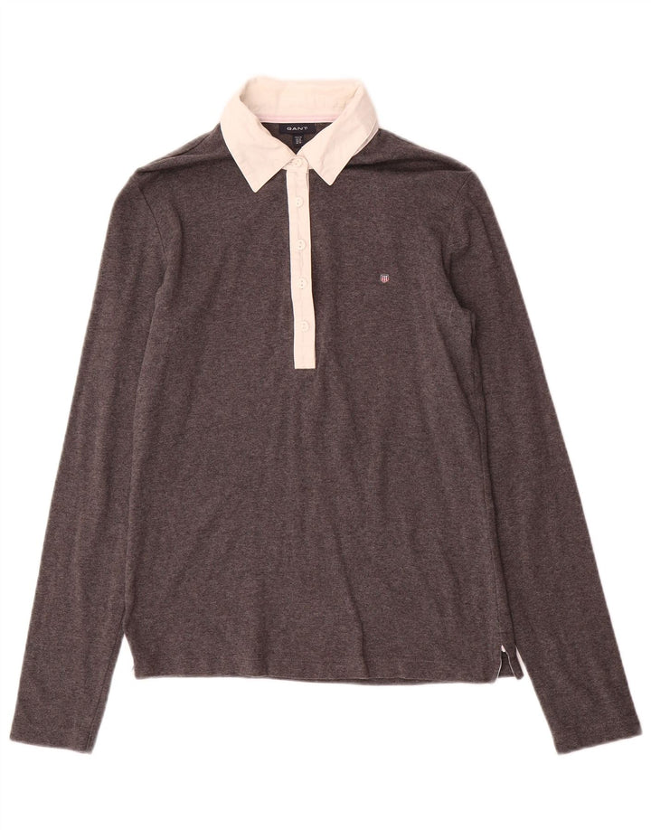 Gant Womens Long Sleeve Rugby Polo Shirt UK 12 Medium Grey