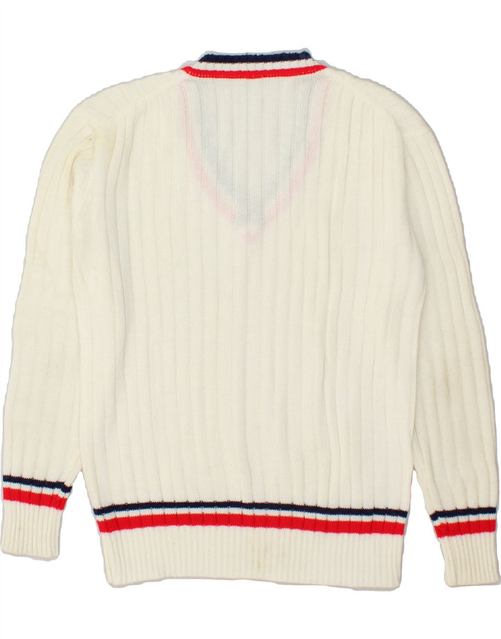 MAJESTIC Mens V-Neck Jumper Sweater Large Off White Acrylic