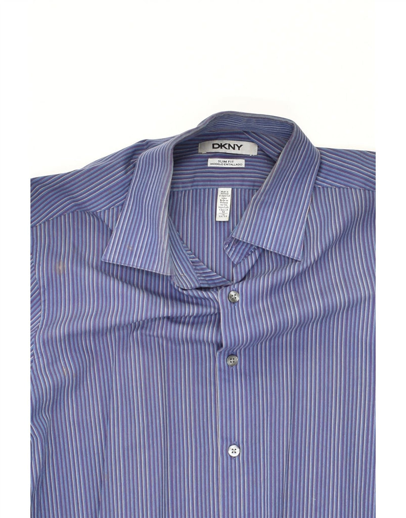 DKNY Mens Slim Fit Shirt Medium Navy Blue Pinstripe Cotton | Vintage Dkny | Thrift | Second-Hand Dkny | Used Clothing | Messina Hembry 