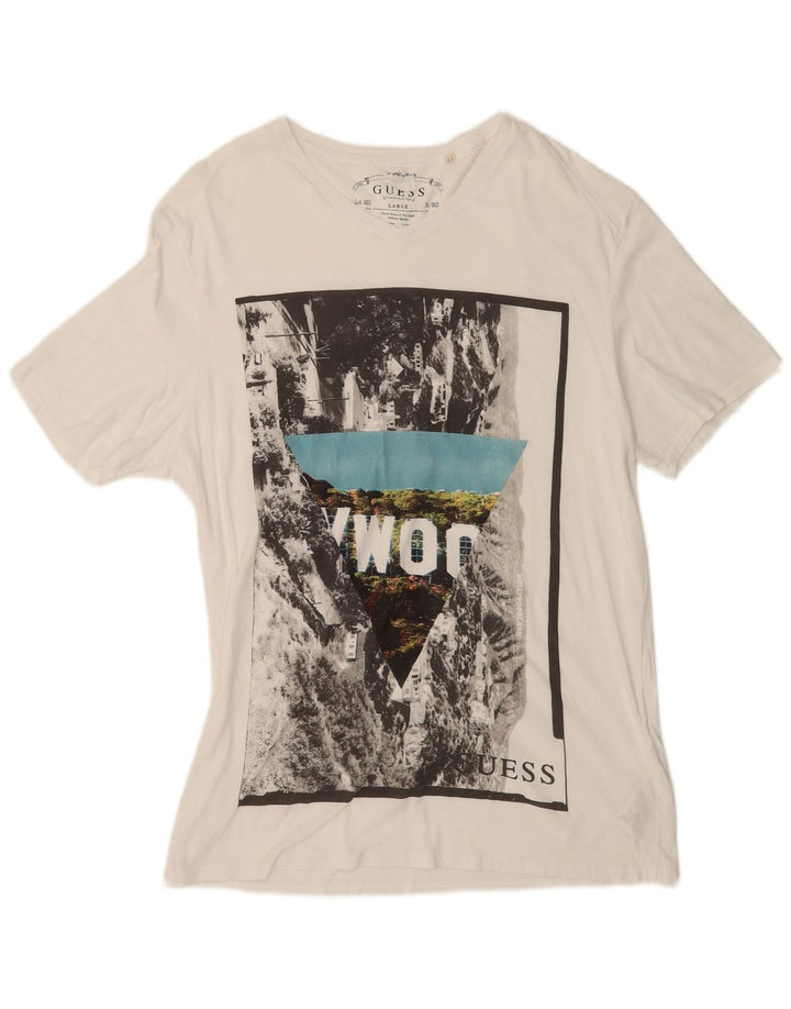 Guess Mens Graphic T-Shirt Top UK 40 Medium White Cotton