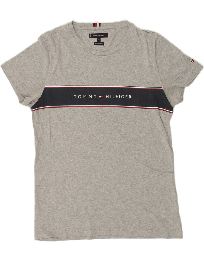 TOMMY HILFIGER Mens Graphic T-Shirt Top Medium Grey Striped | Vintage Tommy Hilfiger | Thrift | Second-Hand Tommy Hilfiger | Used Clothing | Messina Hembry 