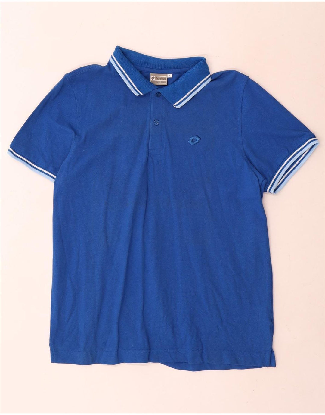 Lotto Mens Polo Shirt Large Blue Striped Cotton