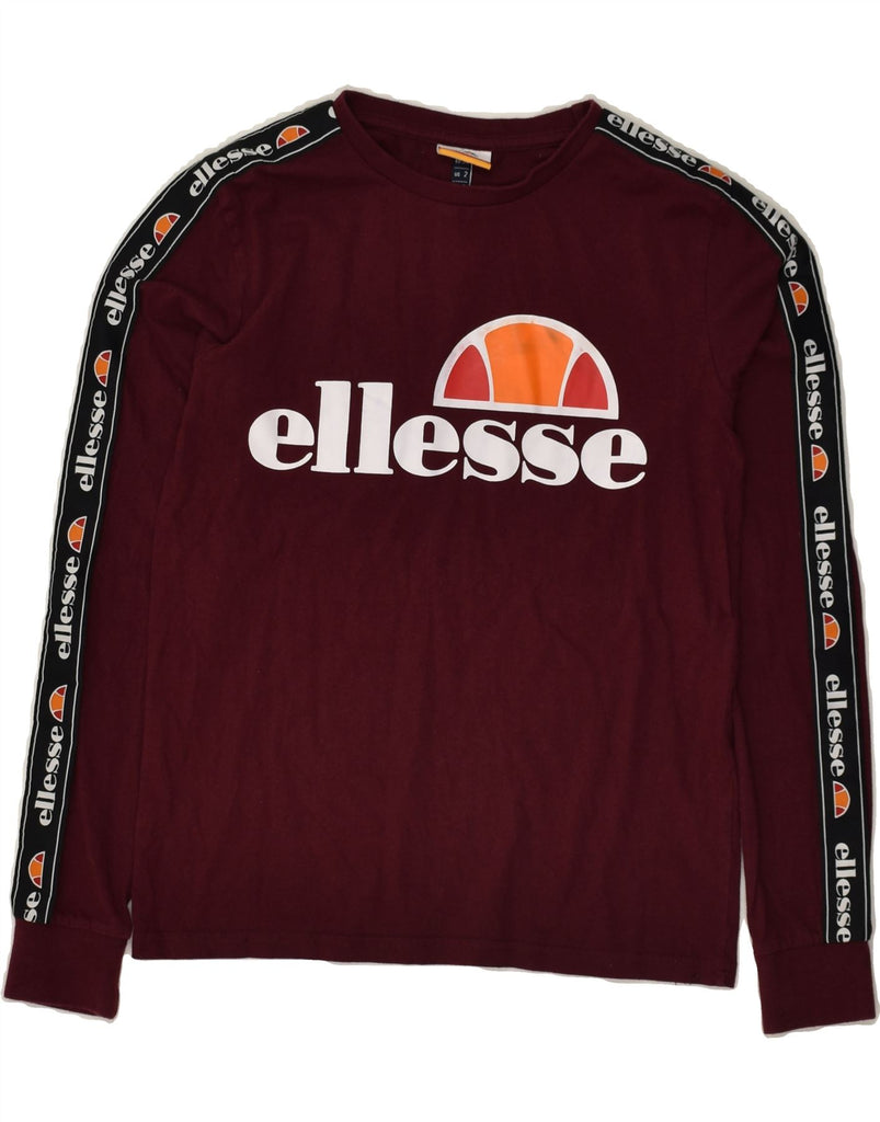 ELLESSE Womens Graphic Top Long Sleeve UK 6 XS Burgundy Cotton | Vintage Ellesse | Thrift | Second-Hand Ellesse | Used Clothing | Messina Hembry 