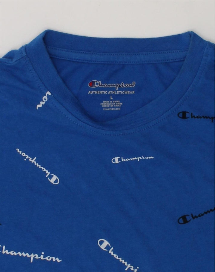 CHAMPION Boys Graphic T-Shirt Top 11-12 Years Large Blue Cotton Logo | Vintage Champion | Thrift | Second-Hand Champion | Used Clothing | Messina Hembry 