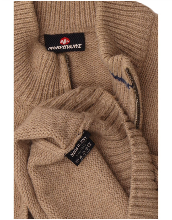 Murphy & Nye Mens Zip Neck Jumper Sweater 2XL Beige Wool