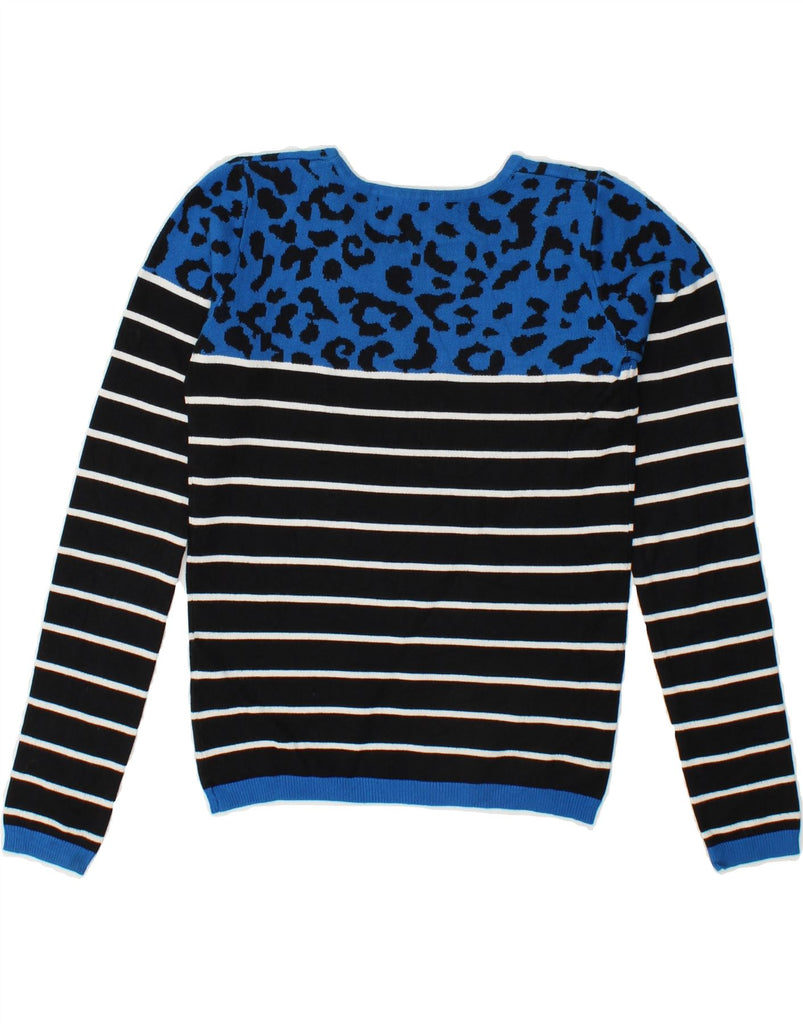 GUESS Womens Crop Boat Neck Jumper Sweater UK 6 XS Blue Striped Viscose Vintage Guess and Second-Hand Guess from Messina Hembry 