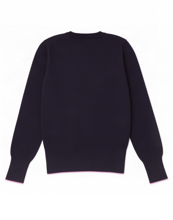 Fred Perry Womens V-Neck Jumper Sweater UK 8 Small Navy Blue Wool
