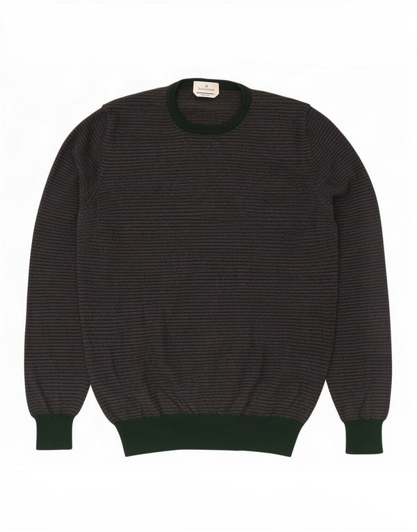 Brooksfield Mens Crew Neck Jumper Sweater IT 54 XL Grey Pinstripe Wool