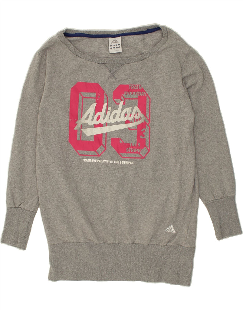 ADIDAS Womens Graphic Sweatshirt Jumper UK 14 Medium Grey Cotton | Vintage Adidas | Thrift | Second-Hand Adidas | Used Clothing | Messina Hembry 