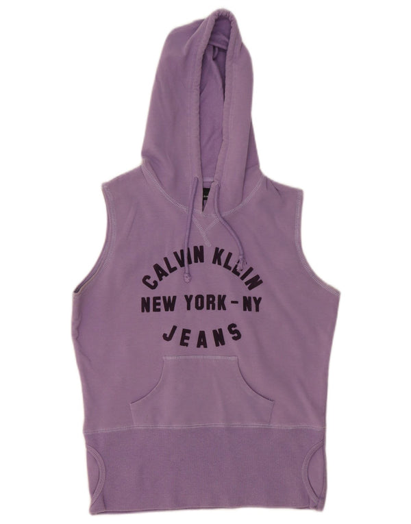 CALVIN KLEIN JEANS Womens Graphic Hoodie Jumper UK 12 Medium Purple