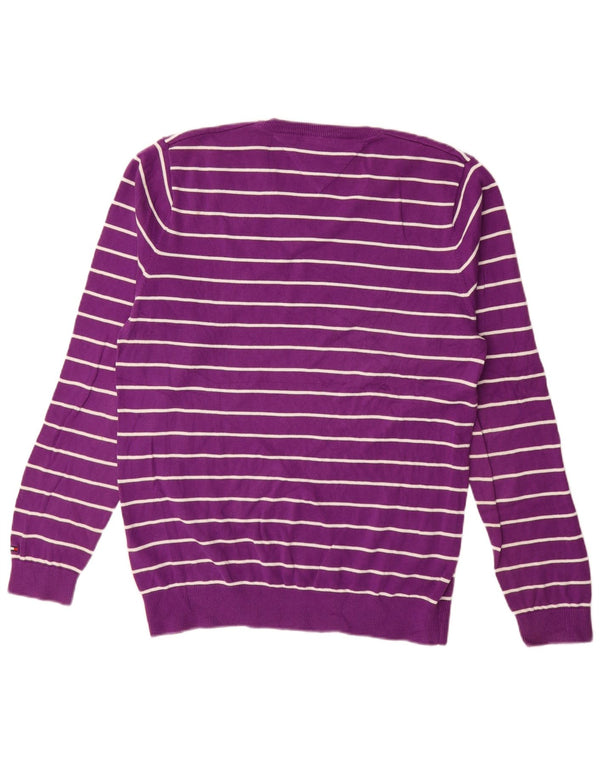 Tommy Hilfiger Mens V-Neck Jumper Sweater Large Purple Striped Cotton