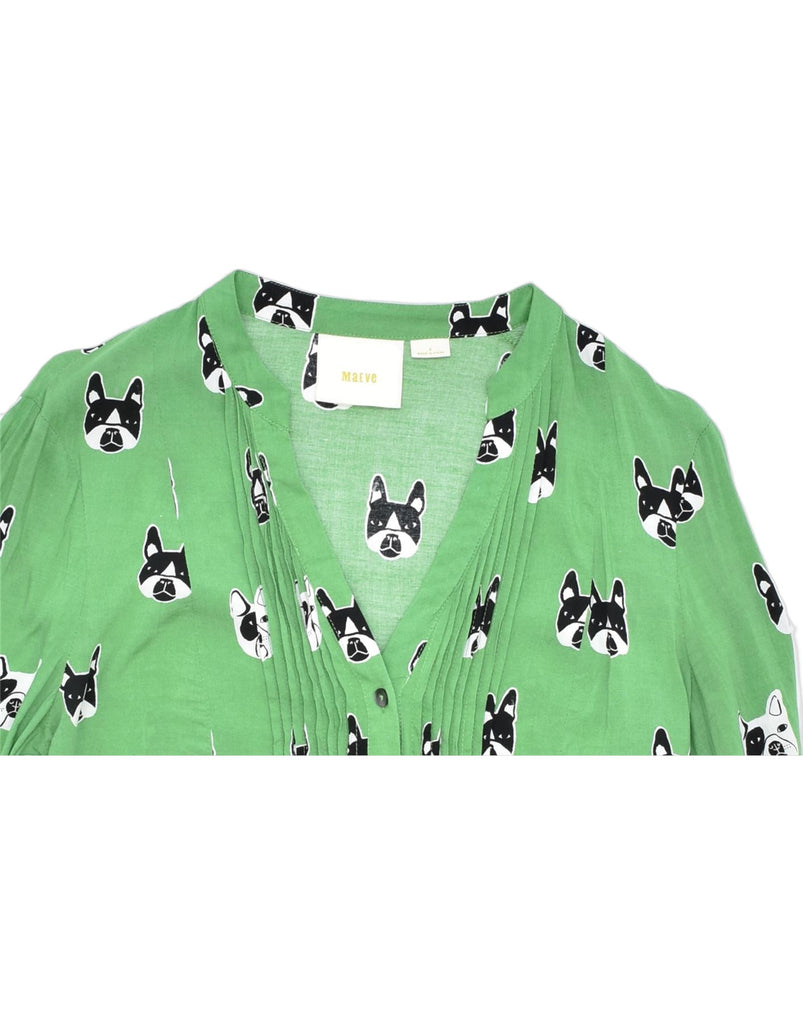 MAEVE Womens Oversized Shirt Blouse UK 4 XS Green Animal Print Rayon | Vintage | Thrift | Second-Hand | Used Clothing | Messina Hembry 