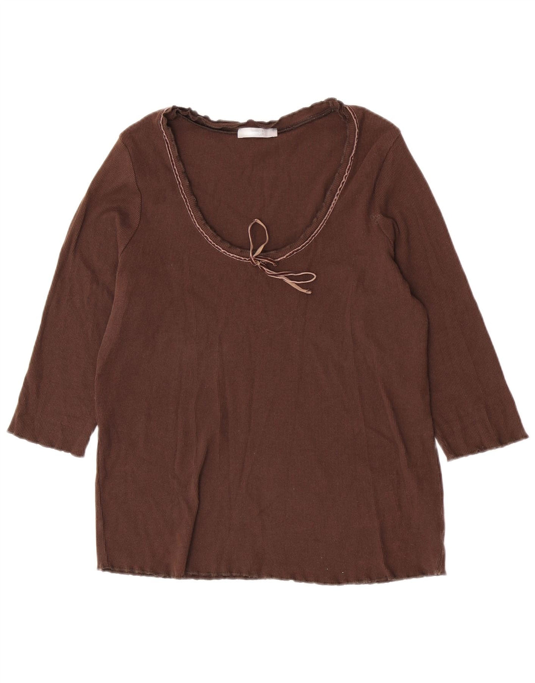 Marks & Spencer Womens Top 3/4 Sleeve UK 16 Large Brown Cotton