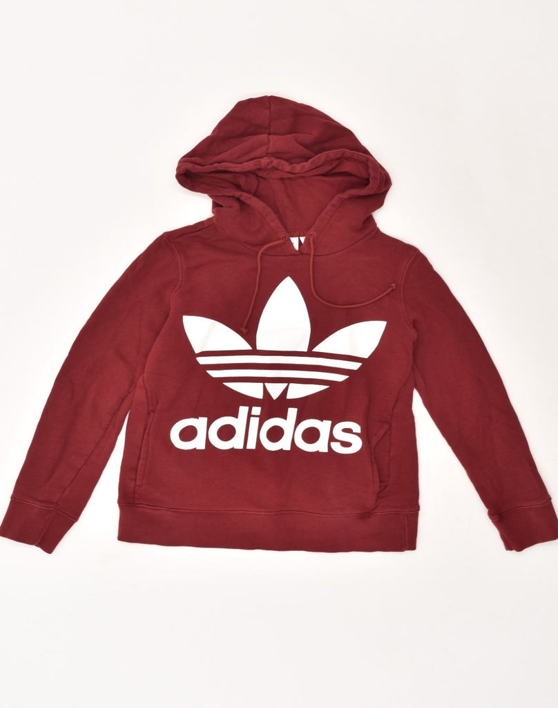 ADIDAS Womens Loose Fit Graphic Hoodie Jumper UK 6 XS Burgundy Cotton | Vintage Adidas | Thrift | Second-Hand Adidas | Used Clothing | Messina Hembry 