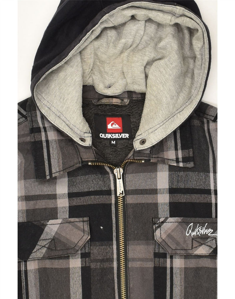 QUIKSILVER Mens Hooded Utility Jacket UK 38 Medium Grey Check Cotton | Vintage Quiksilver | Thrift | Second-Hand Quiksilver | Used Clothing | Messina Hembry 