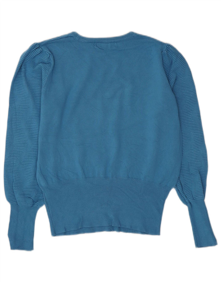 Marks & Spencer Womens Boat Neck Jumper Sweater UK 12 Medium Blue Chevron