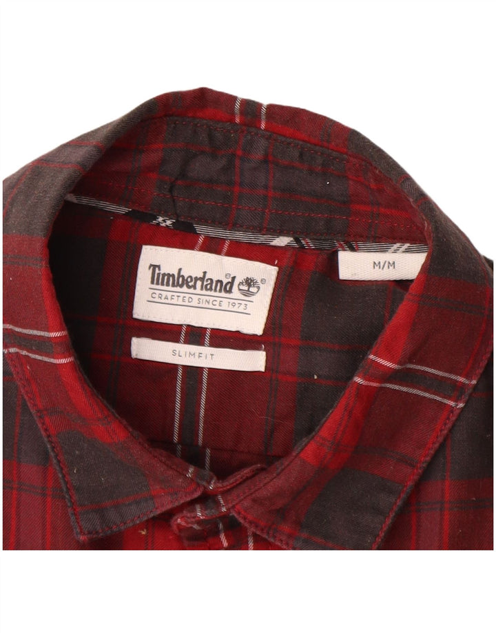 Timberland Mens Slim Fit Flannel Shirt Medium Red Check Cotton