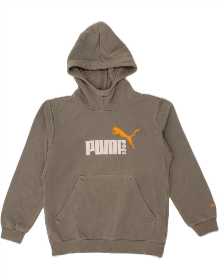 PUMA Boys Graphic Hoodie Jumper 9-10 Years Medium Grey Cotton Vintage Puma and Second-Hand Puma from Messina Hembry 