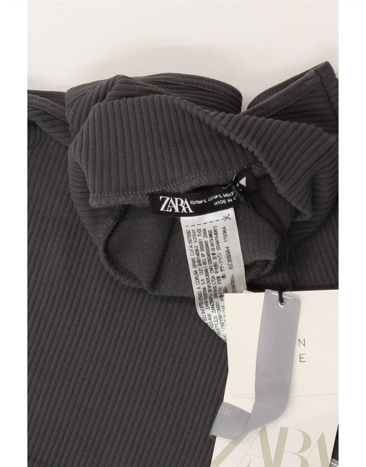 Zara Womens Crop Vest Top UK 12 Medium Grey Polyamide