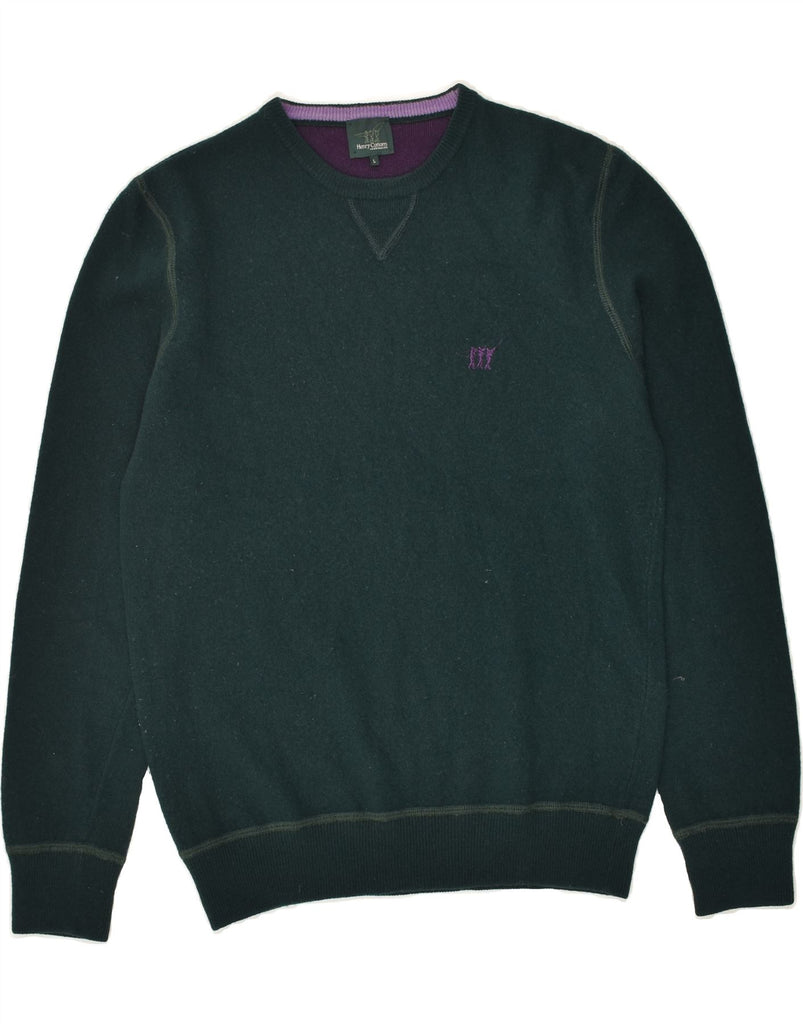 HENRY COTTONS Womens Crew Neck Jumper Sweater UK 14 Large Green New Wool | Vintage Henry Cottons | Thrift | Second-Hand Henry Cottons | Used Clothing | Messina Hembry 