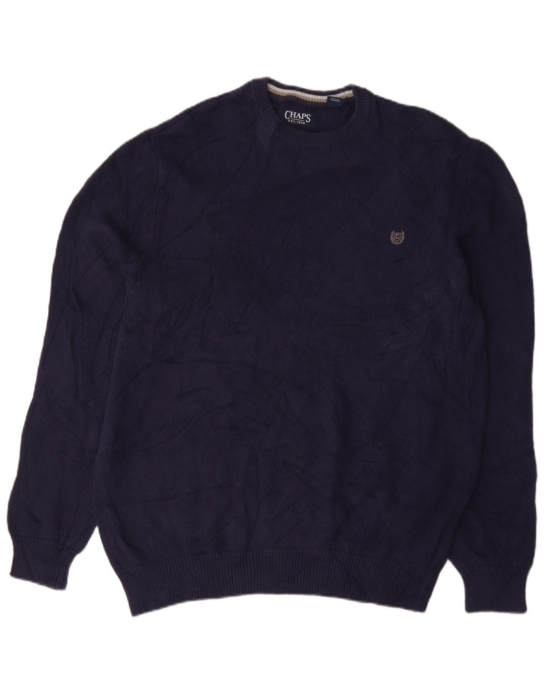 Chaps Mens Crew Neck Jumper Sweater Large Navy Blue Cotton