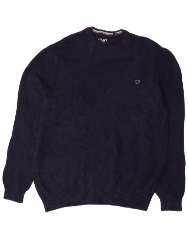 Chaps Mens Crew Neck Jumper Sweater Large Navy Blue Cotton
